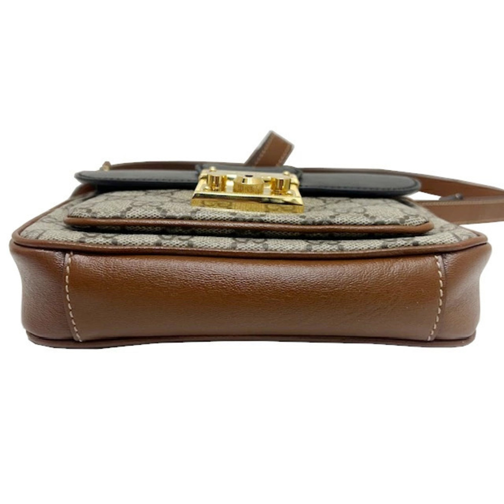 GUCCI GG Supreme Padlock Shoulder Bag Leather Brown Black - Picture 2 of 10